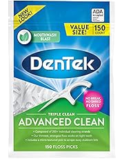 DenTek Triple Clean Advanced Clean Floss Picks, No Break & No Shred Floss, 150 Count
