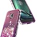 NageBee Moto G4 Play/Moto G Play Case w/[Tempered Glass Screen Protector], Glitter Liquid Quicksand Waterfall Flowing Sparkle Shiny Diamond Girls Cute Case for Moto G Play 4th Gen -Pink/Purple