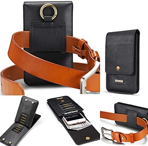 Sukgoo Phone Belt Case,Belt Clip Leather Case Pouch Holster Vertical/Horizontal Waist Steel Belt Carrying Cell Phone Clip Holster Pouch Case Cover for Smart phone-Size Upgrade (Black)