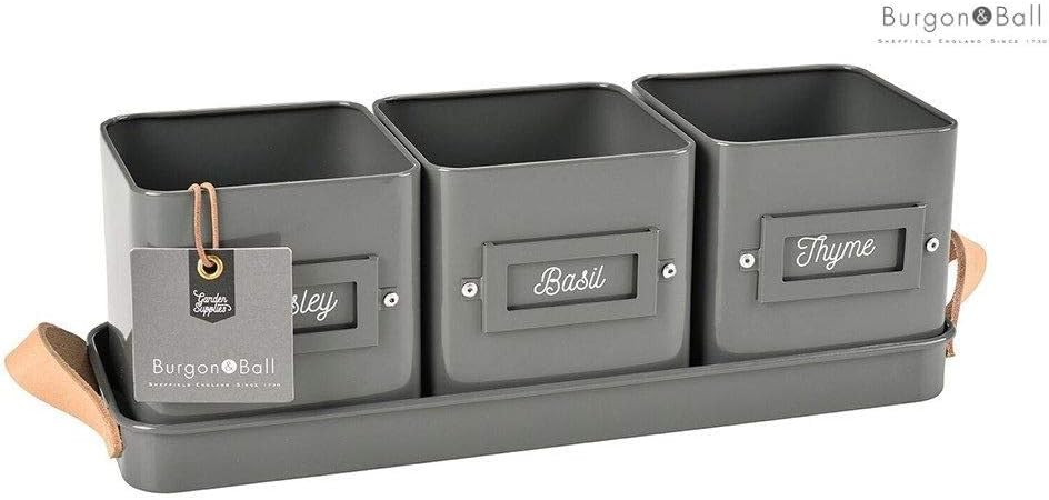 Three Herb Pots in a Tray by Burgon & Ball, Charcoal - Image 3