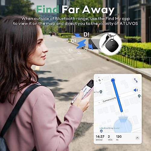 ATUVOS Air Tracker Tag 2 Pack, Luggage Tracker Key Finder Work with Apple Find My APP (iOS Only, Android not Supported), Bluetooth Item Locator for Car Key, Bag, Wallet, Suitcase, Replaceable Battery