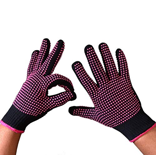 Lessmon 1 Pair Elastic Cotton Silicone Glove for Hair Styling with Silicone Bump Point, Heat Resistant, Anti-Slipper for Flat Iron, Curling Wand and Hair Styling Tools