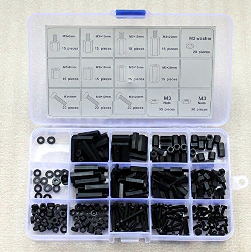 Black Nylon M3 Series Hex Stud Screws Nut Washer Hexagon 320 pcs in One Box