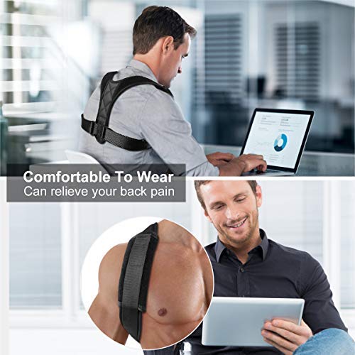 Posture Corrector for Men Women Flat Back Brace Adjustable Support Brace with 2 Pads for Upper Back Shoulder