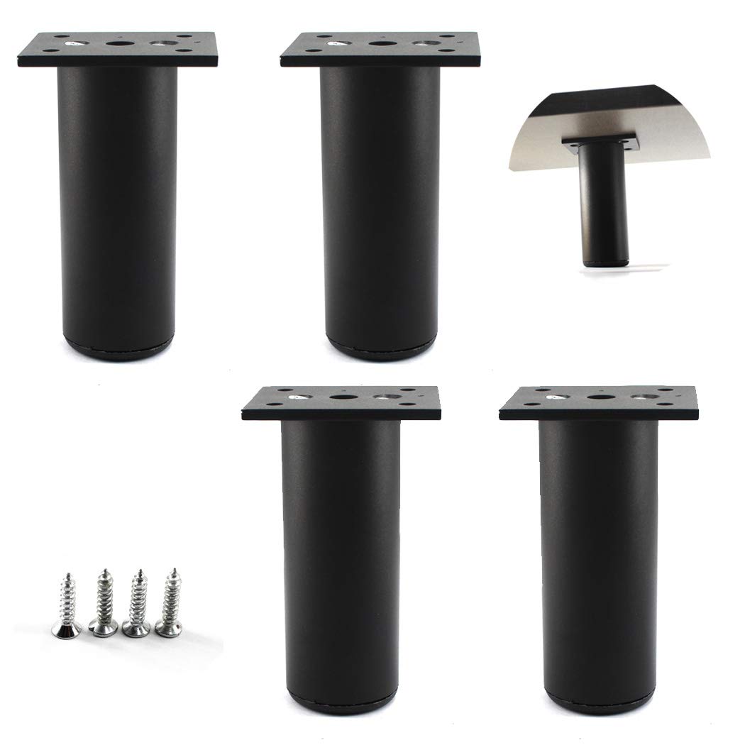 Flomore Black Round Furniture Legs 38x8cm Aluminium Alloy Adjustable Feet For TV Desk Table and Sofa Legs(Pack of 4)