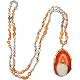 NUZUJX Boho Long Natural Stone Beads Pendant Necklace Crystal Hand Knotted Jewelry for Women