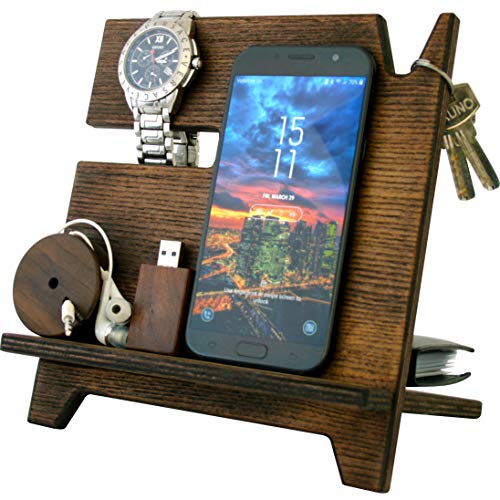 Wood Compact Cell Phone Stand Watch Holder Men Device Dock Organizer Mobile Base Nightstand Charging Docking Station Women Accessory Brown Oak 2 In Dubai Uae Whizz Stands