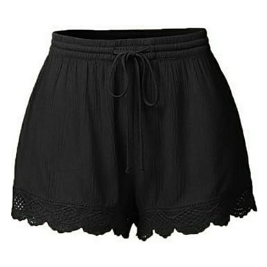 KUDICO Damen Shorts Mode Spitze Yoga Sporthosen Sommerhosen High Waist Kordelzug Kurze Hose mit Taillenband Elegant Hotpants 