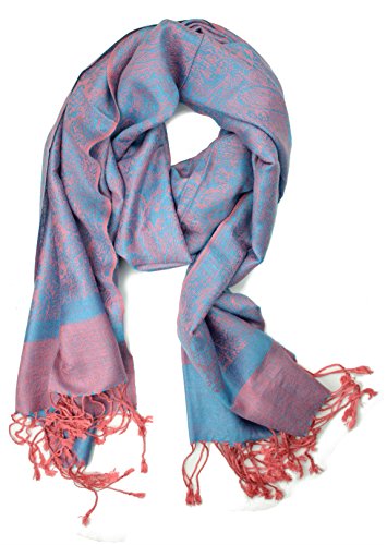 Plum Feathers Tapestry Ethnic Paisley Pattern Pashmina Scarf turquoise peach