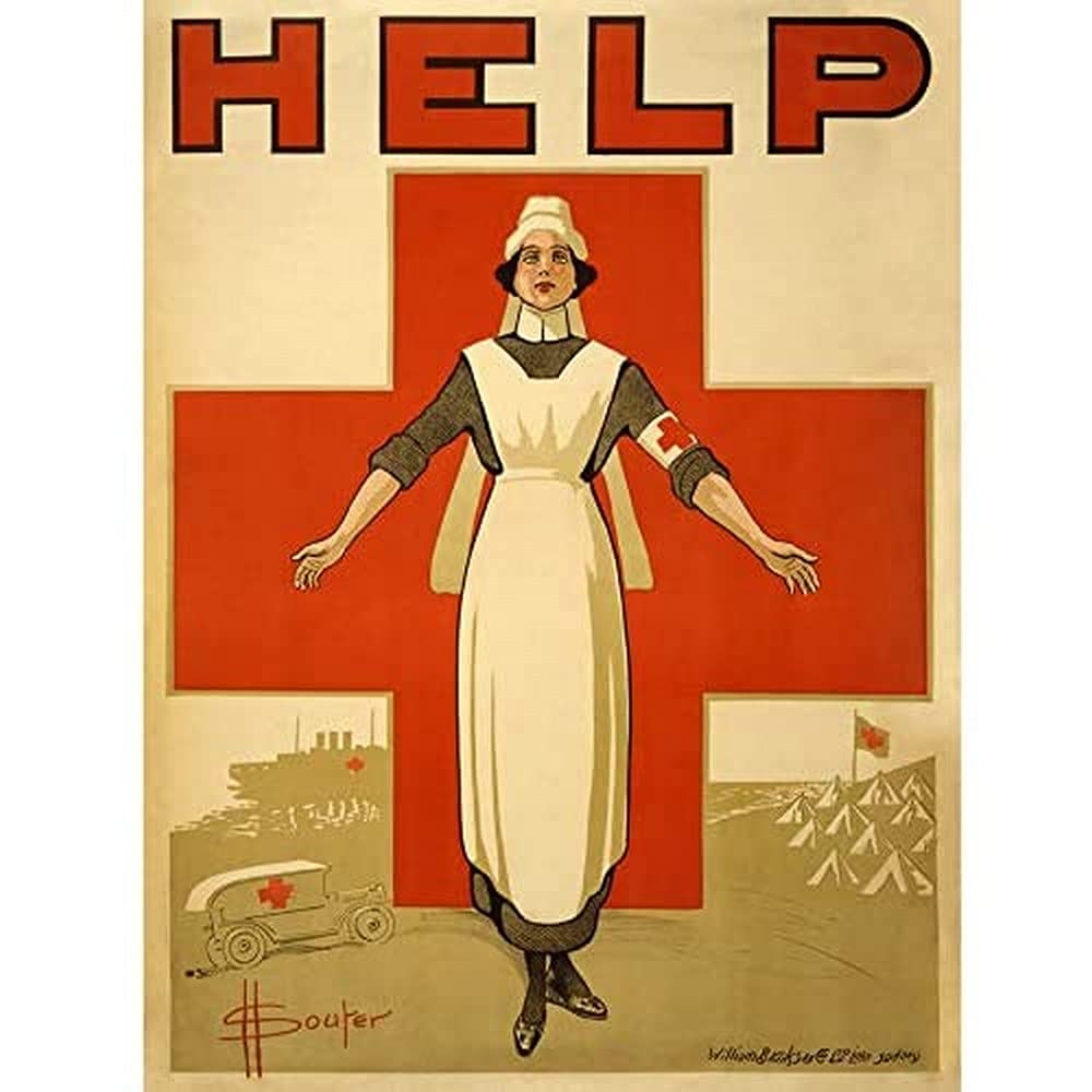 Souter WWI War Nurse Red Cross Australia Help Advert Art Print Canvas Premium Wall Decor Poster Mural
