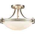 SAMTEEN Brushed Nickel Semi Flush Mount Ceiling Light Modern 3-Light White Glass Hallway Light Fixture Ceiling for Bedroom Living Room Kitchen, Bowl Shade