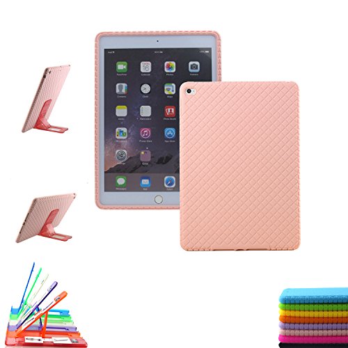 ScintiSpot iPad Air 2 Back Cover, Silicone Soft Gel Rubber Skin Protective Case with Stand for Apple iPad Air 2nd Gen (iPad 6), Kids Proof Drop-proof Shockproof (Pink)