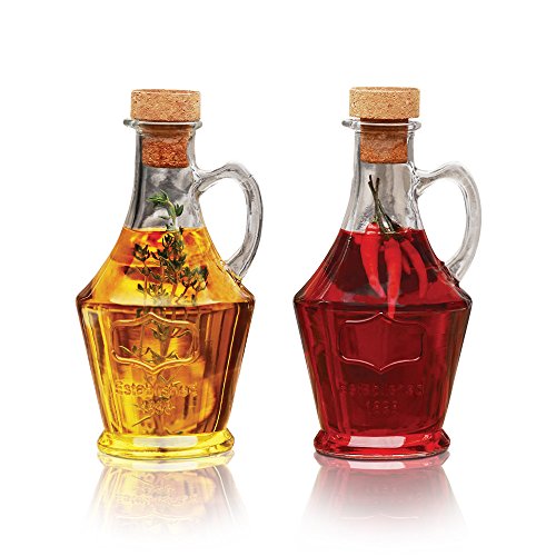 Tabletop Cruets Dispenser 9.5 oz. Oil and Vinegar Bottles Set of 2, with Handles and Removable Cork Lids