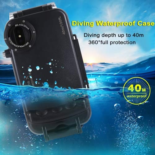 iPhone X/XS 40m/130ft Waterproof Diving Housing Photo Video Taking Underwater Cover Case (Black)