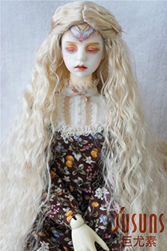 JD138 1/3 SD Long Wave BJD Doll Wigs 8-9inch (21-23CM) Princess Back Braid Synthetic Mohair Doll Wig Blon Color