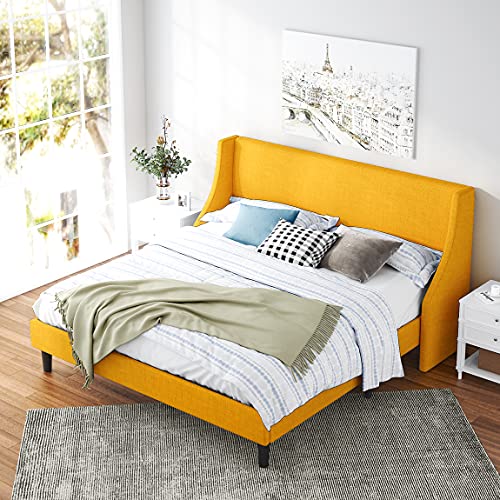 Hoomic King Size Bed Frame, Fabric Upholstered Modern Wingback Platform