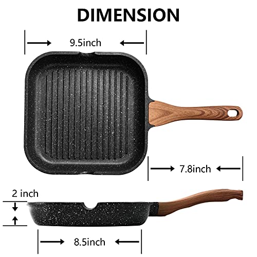 ESLITE LIFE 9.5 Inch Nonstick Grill Pan for Stove Tops with Lid