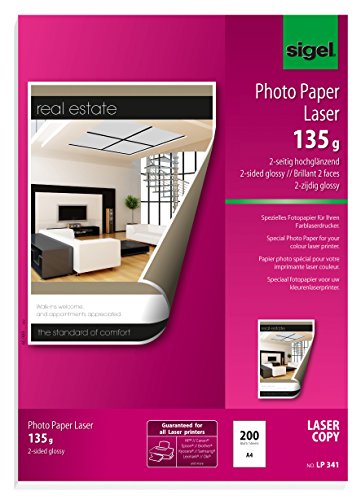 Sigel LP341 Photo Paper for Colour Laser/Copier, 2-sided glossy, 91.2 lbs, A4, 200 sheets