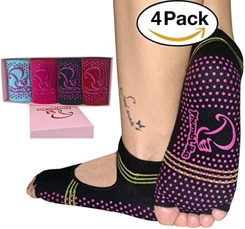 ThumbLike Toeless Yoga Socks 4 Packs - Non Slip, Non Skid, Yoga Pilates Barre Socks With Box Packaging