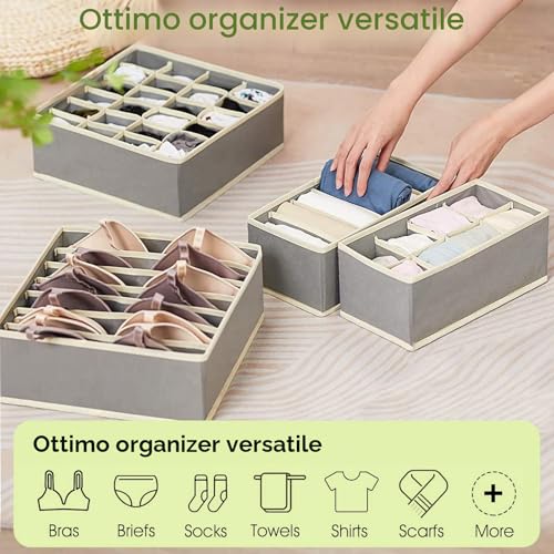 Yidaxing Underwear Organizer, Set of 8 Wardrobe Dividers Folding Storage Box Drawer Organizer for Underwear, Bras, Socks, Handkerchiefs and Ties (Grey)