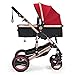 Baby Stroller 3 in 1 Pram with Car Seat Travel System Baby Stroller with Car Seat Newborn Baby Comfort Car Seat 0~36 Months (RED)