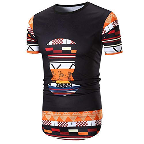 Nikuya Men Summer Casual African Print Level Premium Jersey Tank O Neck Pullover Short Sleeve T-Shirt Top Blouse (XL, Black)