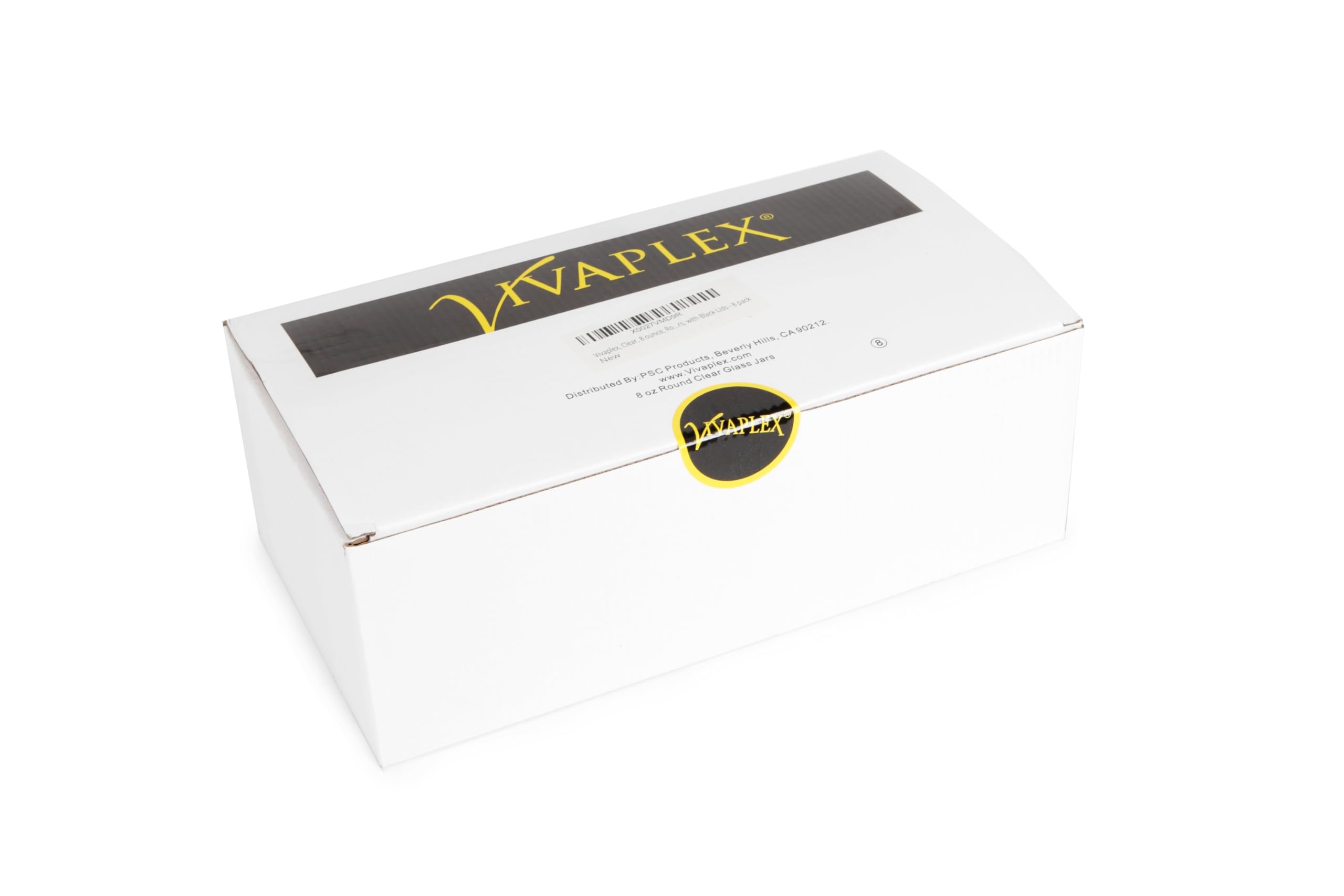 Vivaplex Clear, 8 ounce, Round Glass Jars, with Black Lids - 8 pack