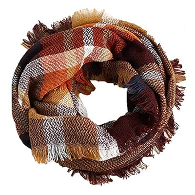 Wander Agio Womens Winter Head Hair Wraps Circle Scarves Warm Plaid Scarf Wander Agio Womens Winter Head Hair Wraps Circle Scarves Warm Plaid Scarf