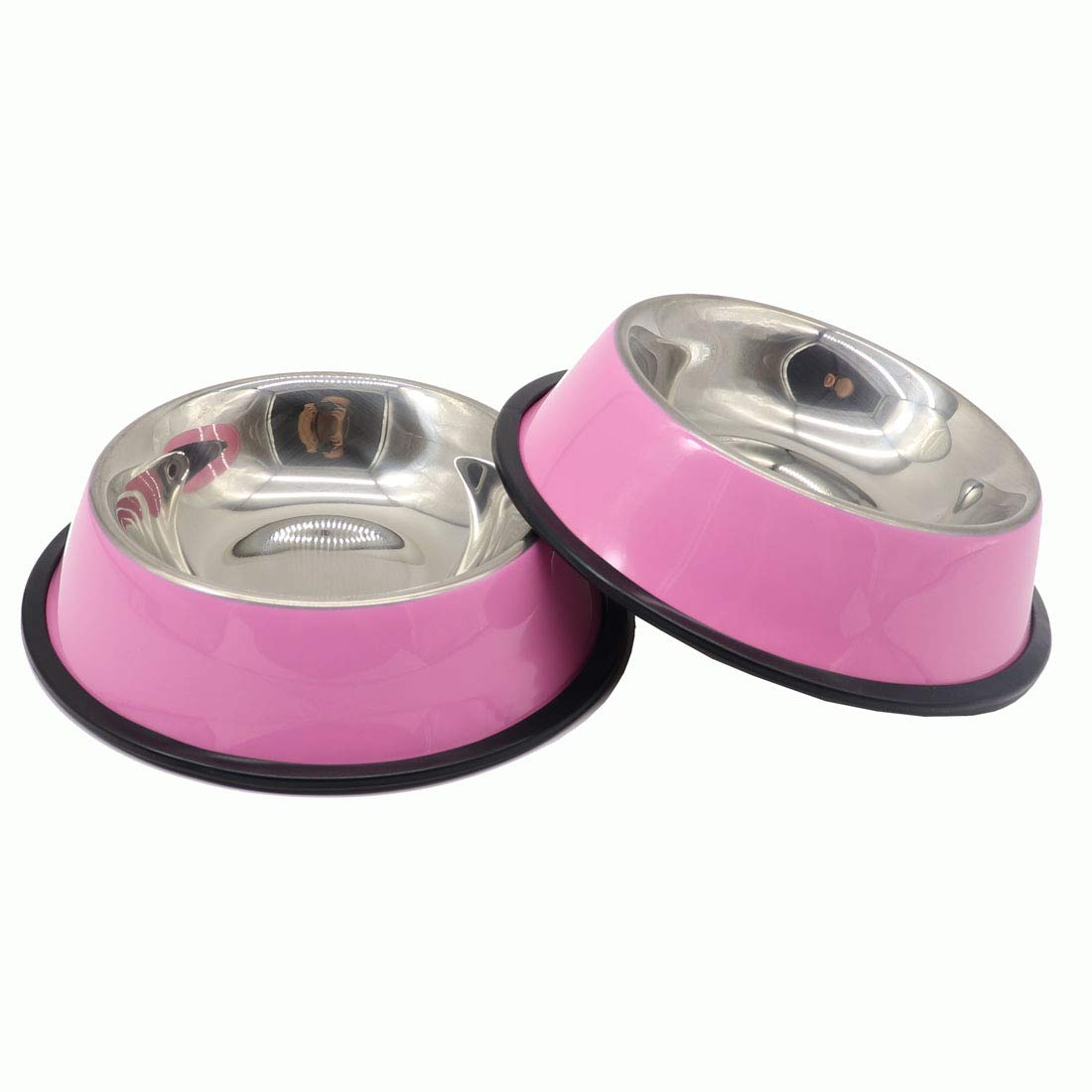 KuTi Kai Cat Bowls, Food Grade Feeding Bowl Cat Stainless Steel Non-slip Cats Bowl Pet Bowl Set 2Pcs/Set (Pink)
