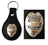 Gold Concealed Weapons Permit Metal Badge Leather Key FOB Smart Keychain Keyring Ring Chain