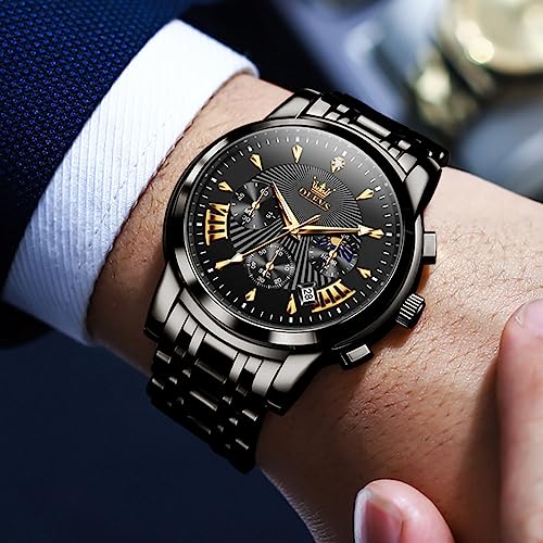 OLEVS Watches for Men Dress Watch with Day Classic Wrist Watches Multifunction Luminous Men Stainless Steel Wristwatch Water Resistant Chronograph Men Business Watches