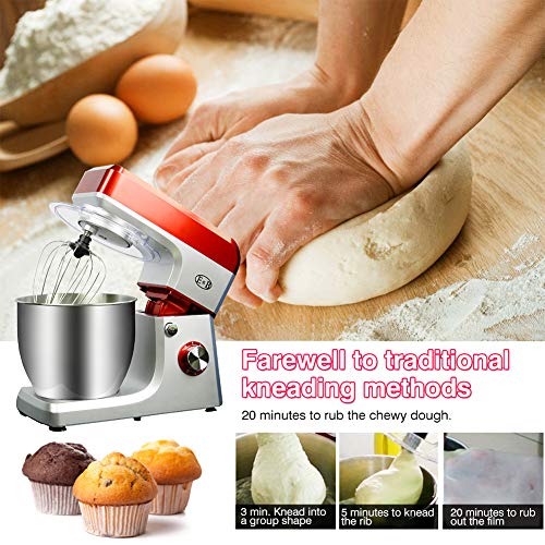 Wellish Stand Mixer 5L Kitchen Mixer 6 Speed 1200W Dough Mixer with Dough Hooks, Whisk, Beater, Pouring Shield, Dough Maker, Red