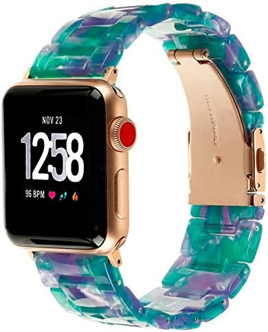 Fiano 樹脂製腕時計バンド ファッション交換用リストバンドストラップ Apple Iwatchシリーズ6 5 4 3 2 1に対応 ステンレススチールバックルストラップ レディース メンズ グリーンスターリースカイ 38 40mm Emlaphunu Com