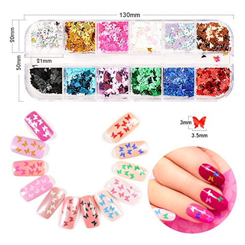 MAQUITA Holographic Nail Glitter Sequins and 2Boxes 24Colors/set Face Body Eye Hair Nail Art with Decoration Paillettes Butterfly Flake Chunky Glitters for Women Girls Festival DIY Crafting Great Gift