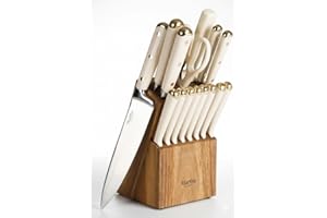 Martha Stewart 16 Piece Lockton High Carbon Stainless Steel Cutlery Kitchen Knife Block Set W/ABS Tripe Riveted Forged Handle
