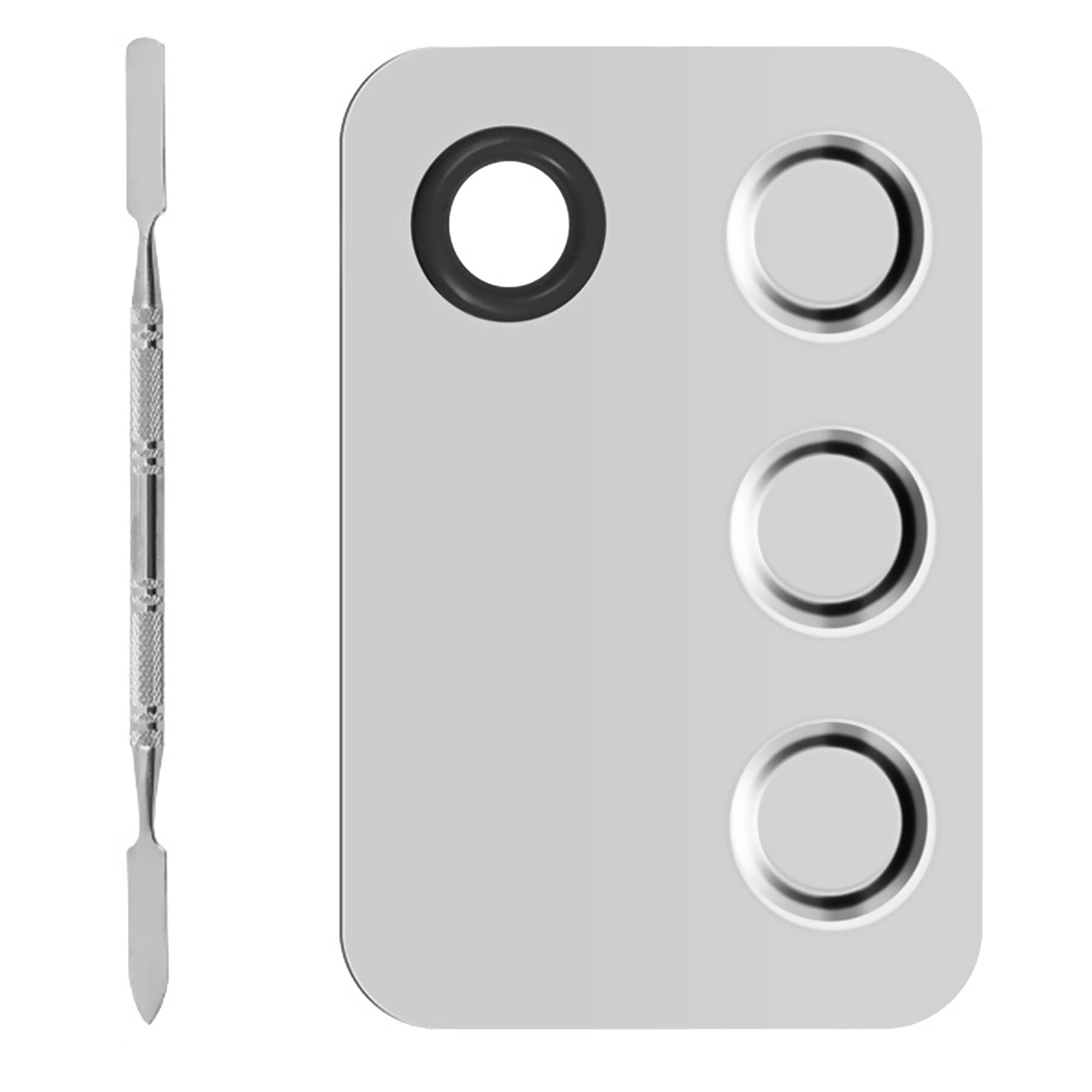 LYYDAN Makeup Palette, Stainless Steel Cosmetic Palette 3-well Blending Palettes Artist Mixing Palette with Spatula Tool for Mixing Foundation Silver (148 * 100mm)