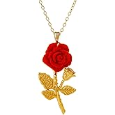 PZKQSAC Gold Rose Necklace for Women Gold Dainty Rose Flower Necklace Cute Red Rose Pendant Necklace Valentines Day Jewelry Accessories