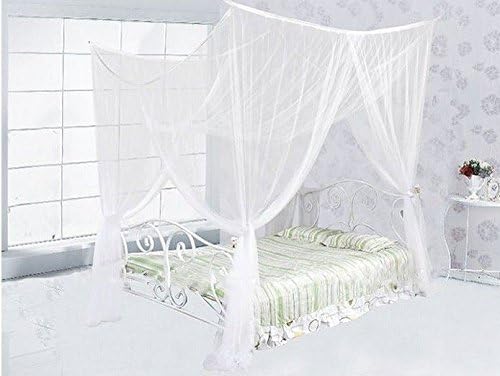Moontisha 4 Corner Post Bed Canopy Mosquito Net, Netting Bedding, Full/Queen/King Large Size White Home Decor 4 Open Net Door (White)