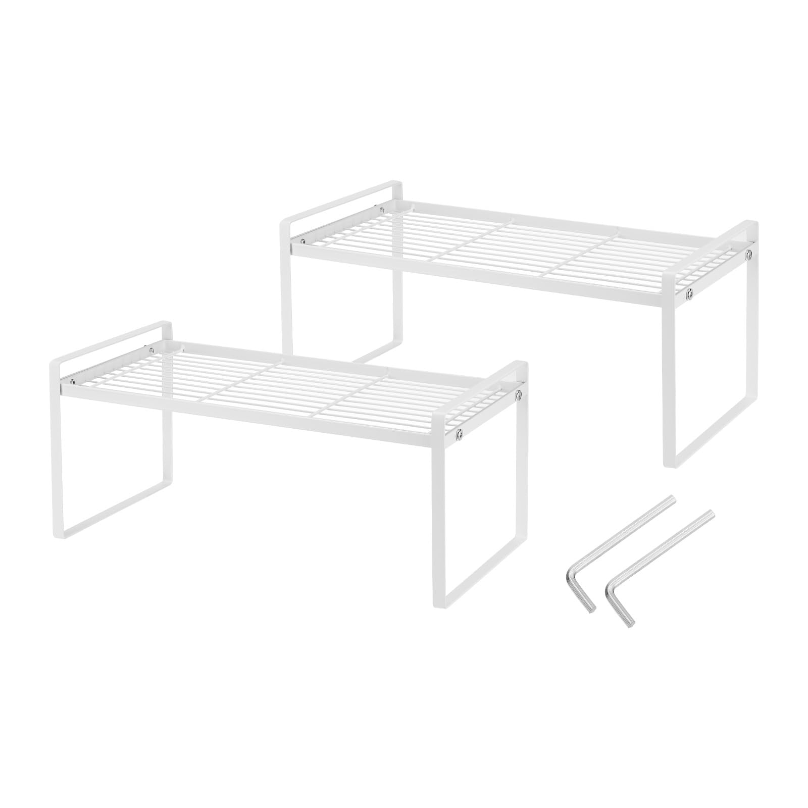 PATIKIL Kitchen Cabinet Organizer Shelves, 2 Pack Stackable Cabinet Shelves Organizer Counter Organizer Rack for Pantry Bedroom Office L16.5in W8.3in H7in, White
