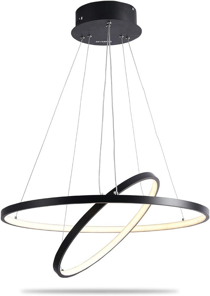 Houdes Black Color Chandelier Modern LED Ceiling Lights Fixtures Chandelier Lighting Dining Room Pendant Lights Contemporary Rings Adjustable (40cm 60cm Warm White)