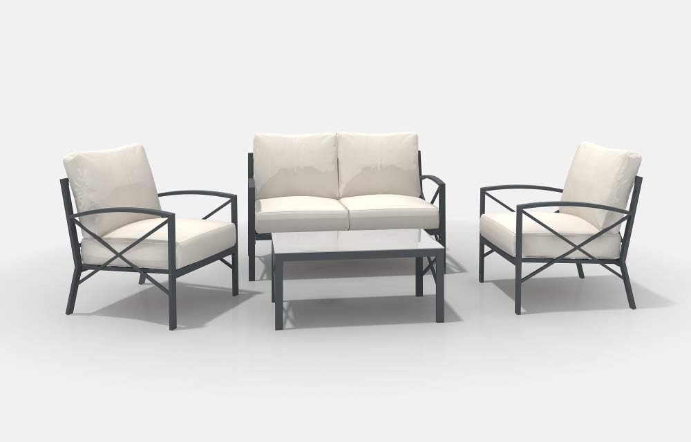 Creative Living 4 Piece Patio Furniture Conversation Set Northwind All Weather Outdoor Loveseat Sofa 2 Chairs Table w/Cushions, Beige, Begie : Garden & Outdoor
