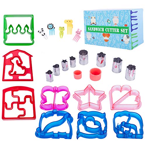 JONYEE Sandwich Cutters for Kids - 9 Fun Lunch Cutters with Free 8 Stainless Steel Vegetables Fruit Shapes Cookie Cutters Bread Crust Shaper for Biscuits Pancakes and 5 Animal Food Picks - Thumbnail 6