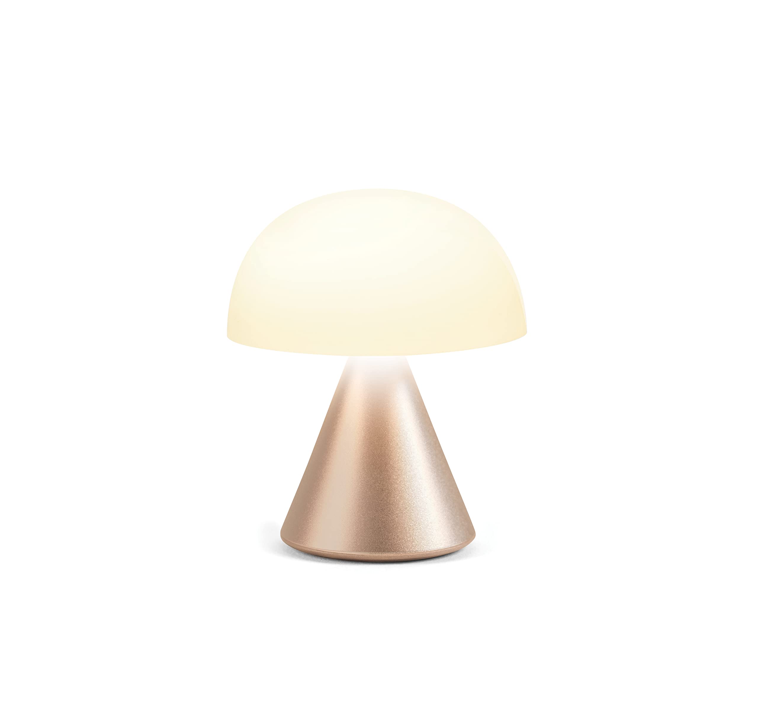 Lexon Mina Small Mushroom Lamp - LED Portable Bedside Light for Bedrooms, Kids & Nursery - Rechargeable with 12h Autonomy & Memory Dimmer, Aluminum - Soft Gold