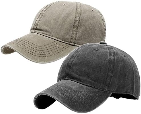 Vintage Washed Dyed Cotton Twill Low Profile Adjustable Baseball Cap (A-Black+Khaki)