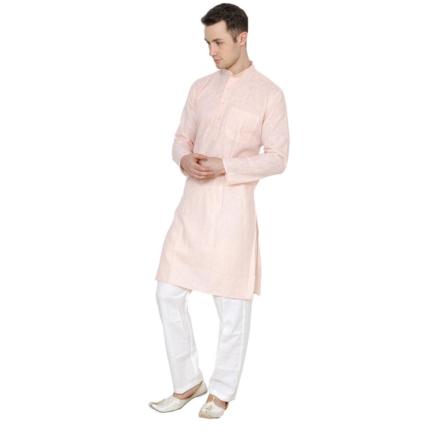 royal kurta men's orange cotton linen kurta pyjama