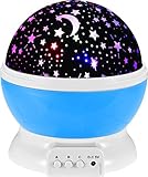 Night Lighting Lamp [ 4 LED Beads, 3 Model Light, 4.9 FT (1.5 M) USB Cord ] Romantic Rotating Cosmos Star Sky Moon Projector , Rotation Night Projection for Children Kids Bedroom (Blue)-Blue