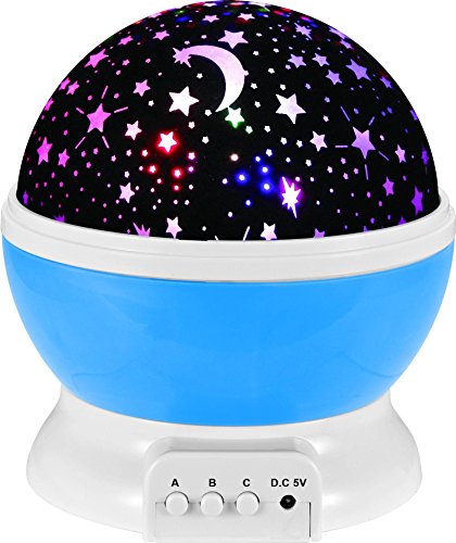 Night Lighting Lamp [ 4 LED Beads, 3 Model Light, 4.9 FT (1.5 M) USB Cord ] Romantic Rotating Cosmos Star Sky Moon Projector , Rotation Night Projection for Children Kids Bedroom (Blue)-Blue