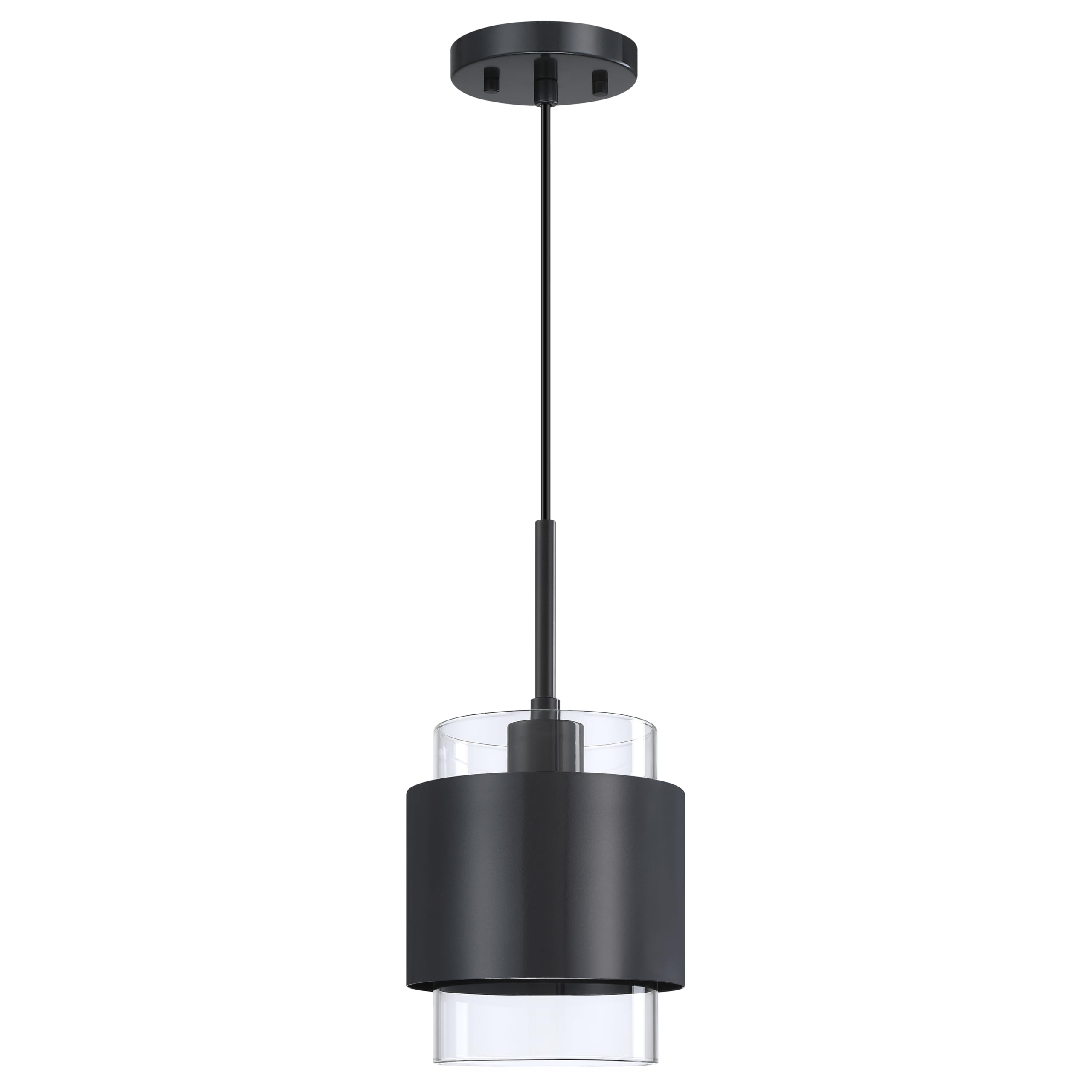 Photo 1 of 1 Light Hanging Indoor Kitchen Island 6" Drum Clear Glass Shade Pendant Ceiling Light Fixtures,Black Finish Modern Farmhouse Over Sink Hallway