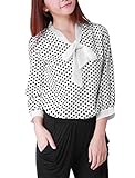 Allegra K Women Bow Neck Polka Dotted Blouses Summer Dressy Tops White L