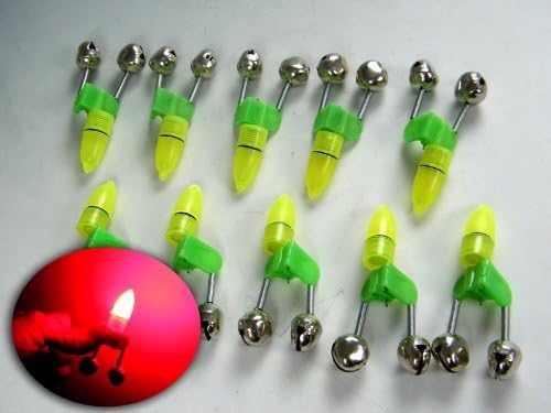 lovfish 10x LED Twin Bell Fishing Tackle Green Rod Clip Tip Lights Bite Alarm Bait Alarm Fishing Alarm